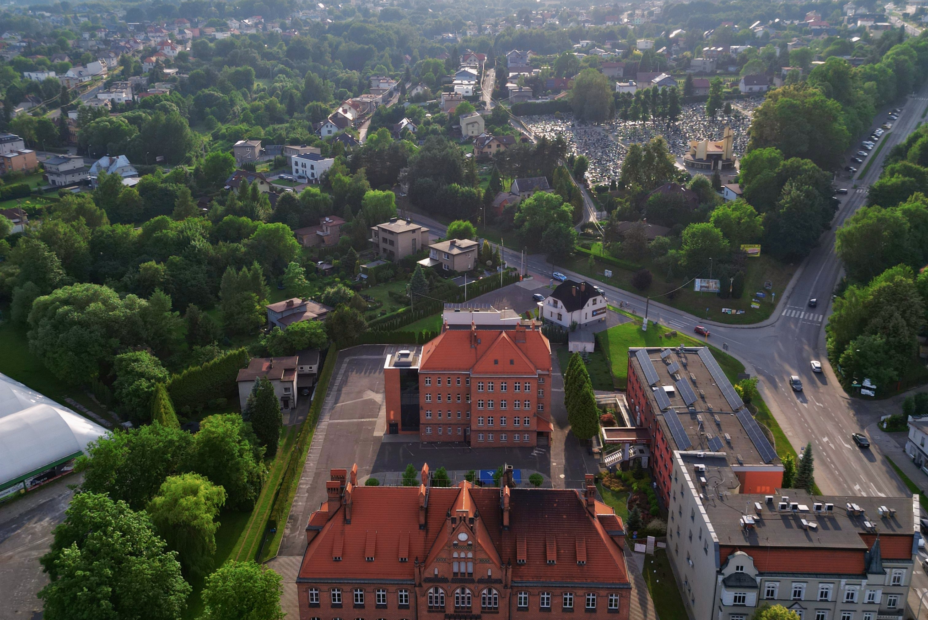 Widok na&nbsp;ulice Czyżowicką i&nbsp;Cichą z&nbsp;lotu ptaka