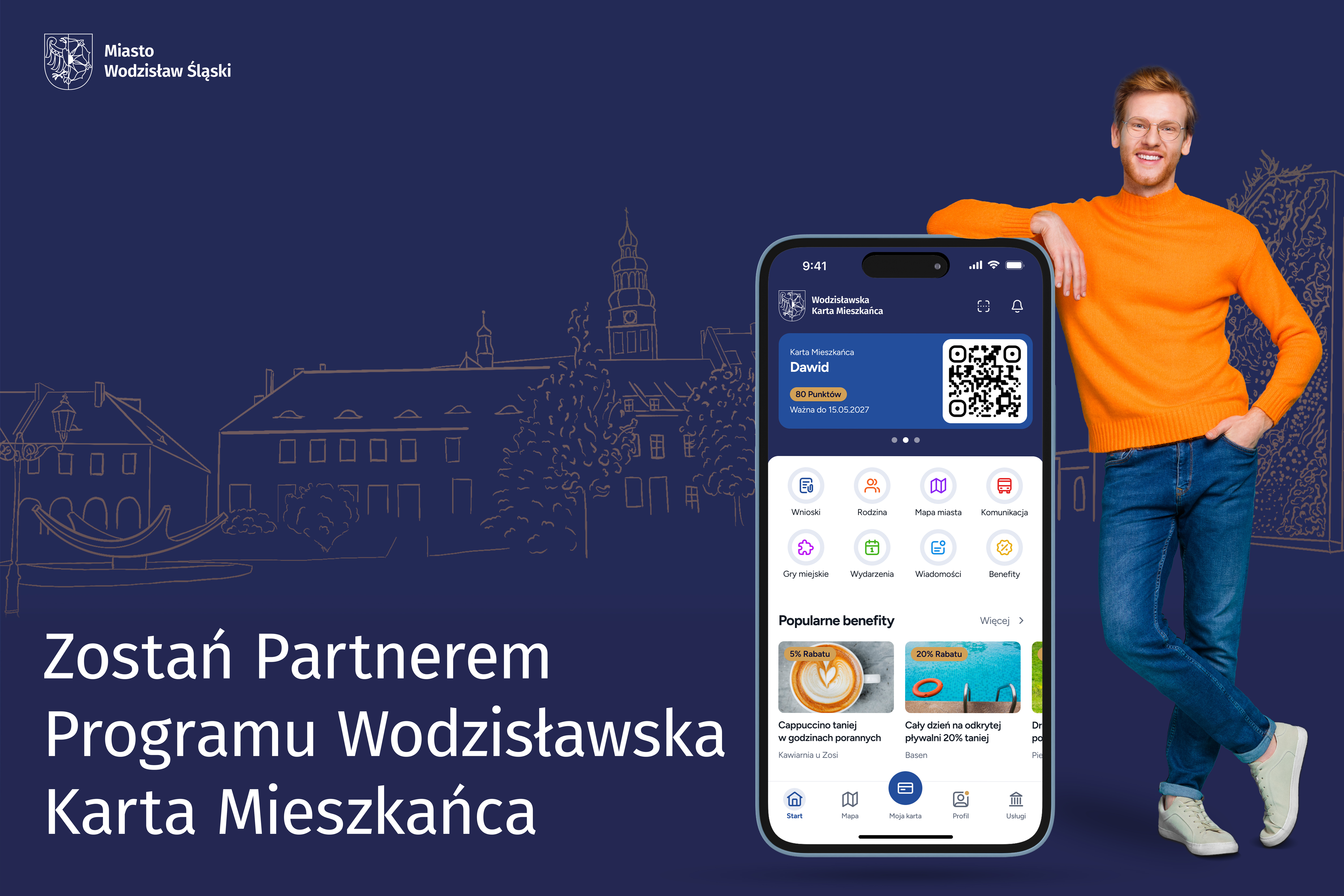Grafika promocyjna Wodzisławskiej Karty Mieszkańca