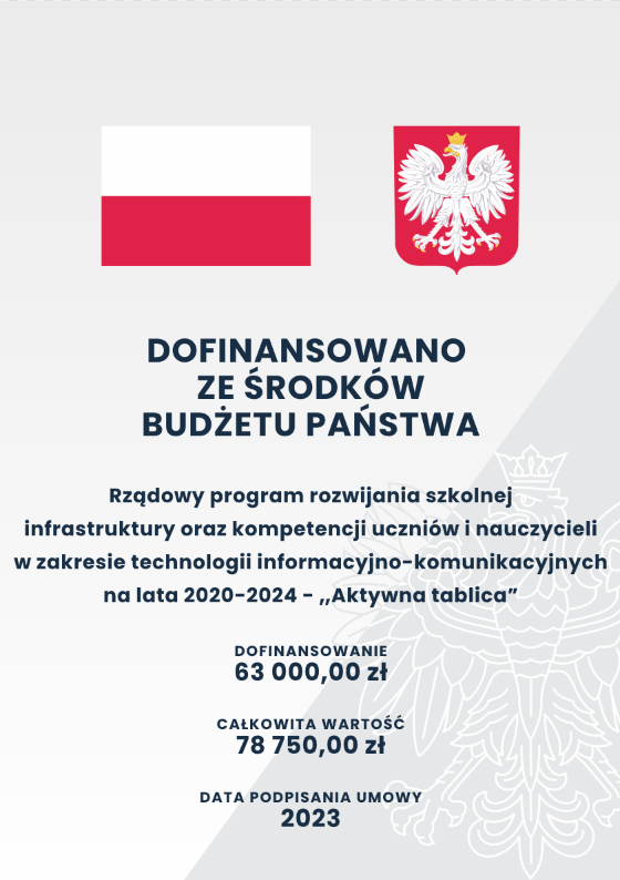 Plakat programu DOFINANSOWANO ZE ŚRODKÓW BUDŻETU PAŃSTWA