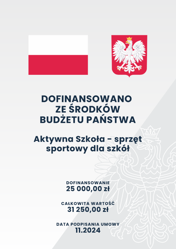 Plakat projektowy DOFINANSOWANO ZE ŚRODKÓW BUDŻETU PAŃSTWA