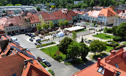Wodzisławski rynek z lotu ptaka
