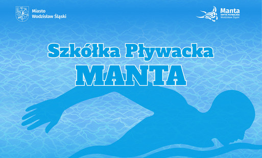 Grafika informująca o Szkółce Pływackiej MANTA